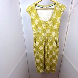 Boden Soft Strech‎ Cotton Weekend Dress Green Floral Cap Sleeve Size 6L Spring